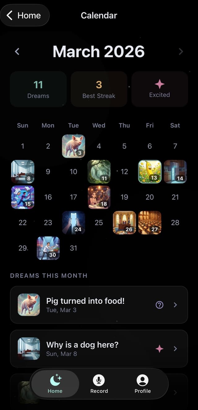 DreamCut calendar view